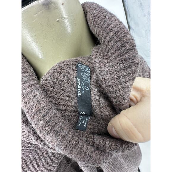 Prana Small Womens Sweater Tunic Cowl Drawstring Neck Wool Blend Brown K10-15 - Picture 5 of 11